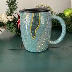 Glittery Blue Insulated Coffee Mug With Lid